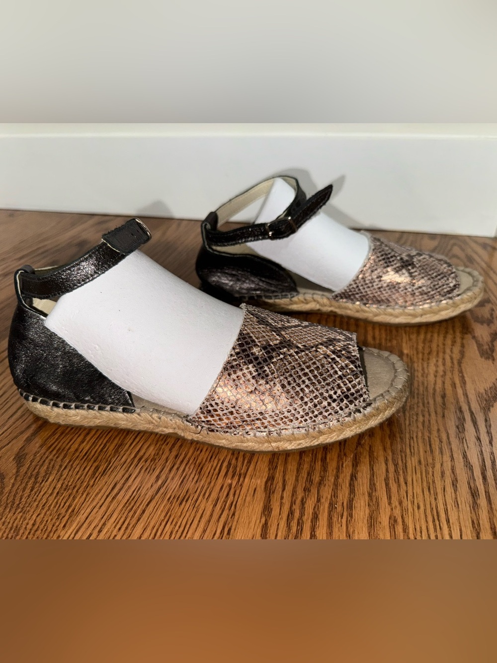 Kenneth Cole Snake-Print Espadrille Flats in dark gray and pink gold